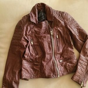SOLD-All Saints Oxblood (Brown) Leather  Biker MOTO Jacket -  Conroy ML058F